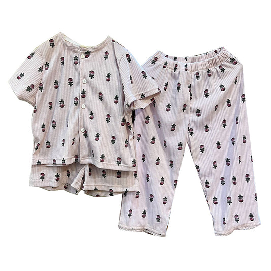 3 Pieces Set Baby Kid Girls Flower Print Shirts And Shorts And Pants