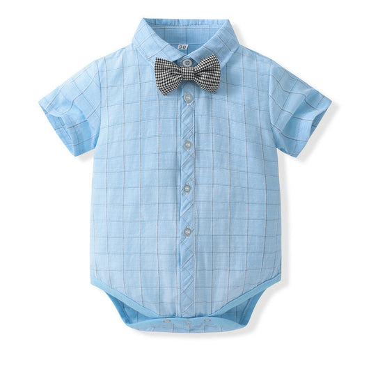 3 Pieces Set Baby Boys Checked Bow Rompers And Solid Color Shorts And Others accessories