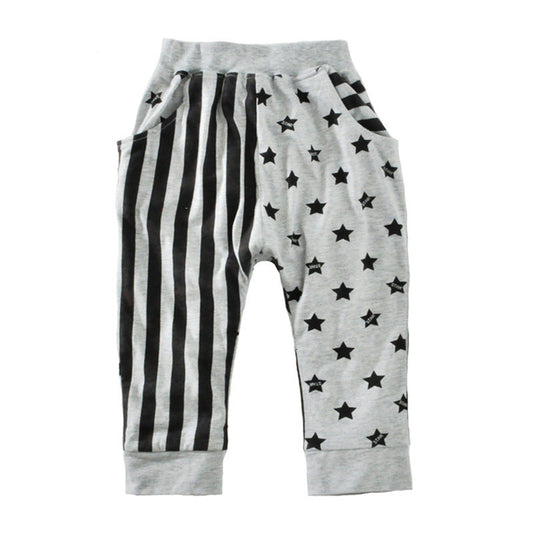 Kid Boys Striped Star Print Sports Pants