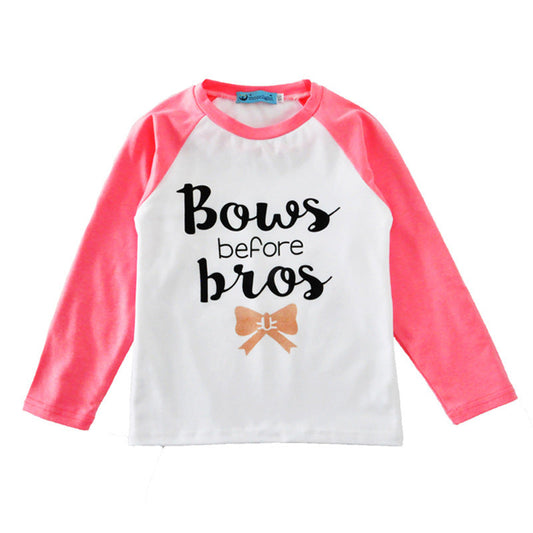 Baby Kid Unisex Letters Color-blocking Bow Print Tops