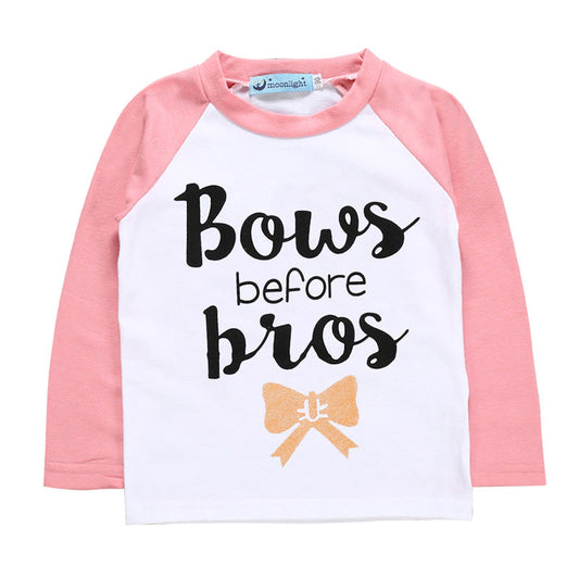 Baby Kid Unisex Letters Bow Tops