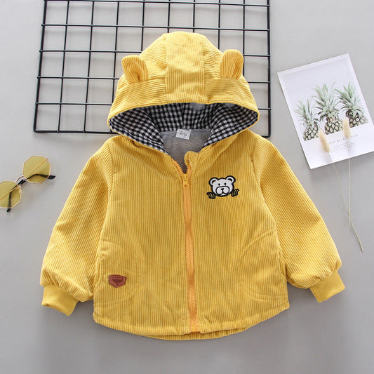 Baby Kid Boys Cartoon Embroidered Muslin&Ribbed Jackets Outwears