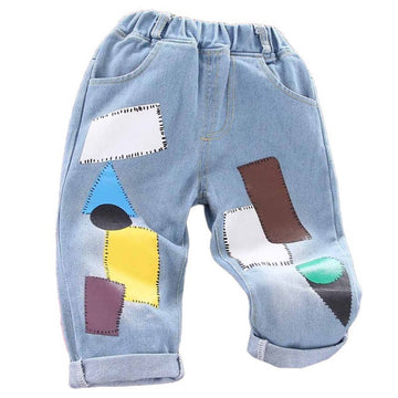 Fashion Baby Kid Boys Color-blocking Checked Pants Jeans