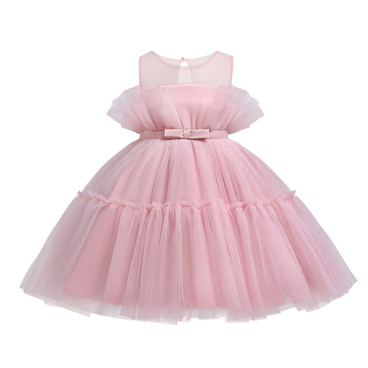 Baby Kid Girls Solid Color Bow Dressy Dresses Princess Dresses