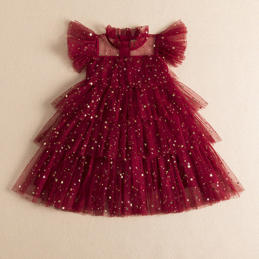 Kid Girls Solid Color Star Dresses Princess Dresses