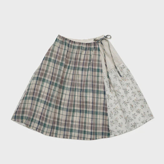 Baby Kid Girls Color-blocking Flower Checked Print Skirts