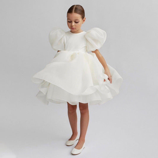 Baby Kid Girls Solid Color Flower Dressy Dresses Princess Dresses