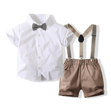 2 Pieces Set Baby Kid Boys Birthday Party Solid Color Bow Shirts And Rompers