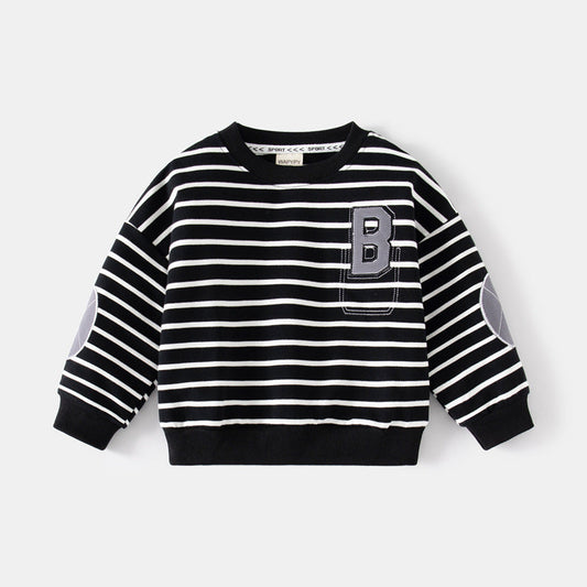 Baby Kid Boys Striped Embroidered Alphabet Hoodies Sweatshirts