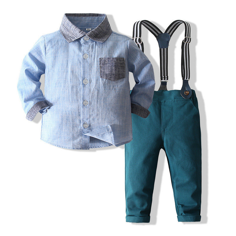 2 Pieces Set Baby Kid Boys Birthday Party Color-blocking Shirts And Striped Jumpsuits
