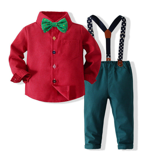 2 Pieces Set Baby Kid Boys Birthday Party Bow Shirts And Star Jumpsuits