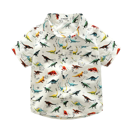 Kid Boys Letters Dinosaur Print Shirts