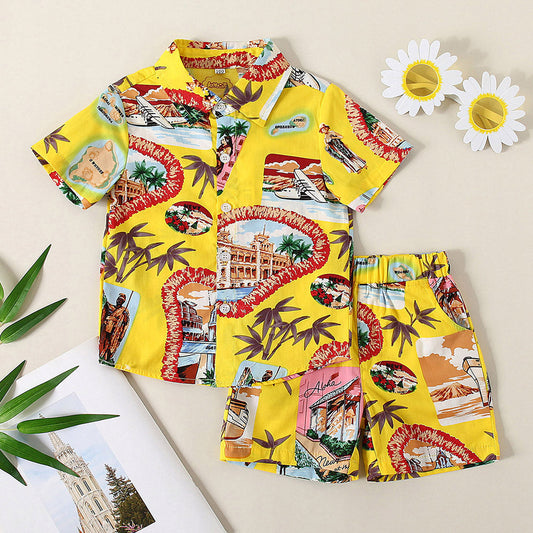 2 Pieces Set Baby Kid Boys Tropical Print Shirts And Shorts