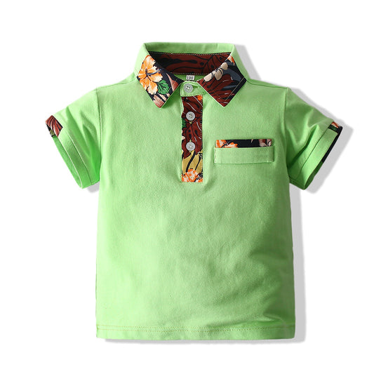 2 Pieces Set Baby Kid Boys Flower Print Polo Shirts And Shorts