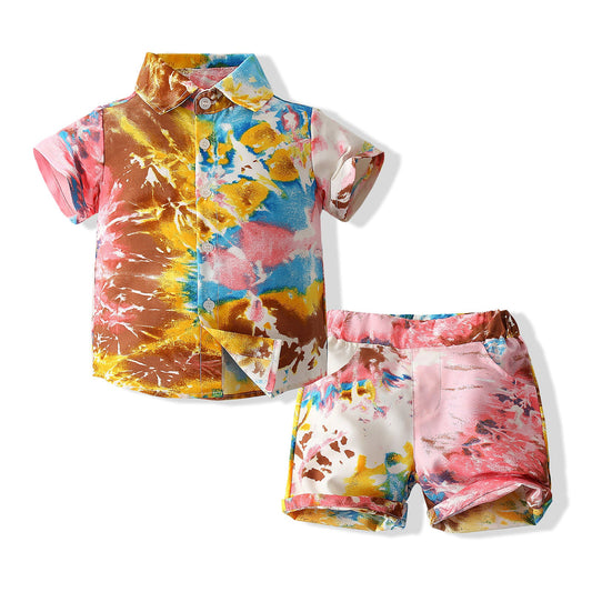 2 Pieces Set Baby Kid Boys Tie Dye Tops And Shorts