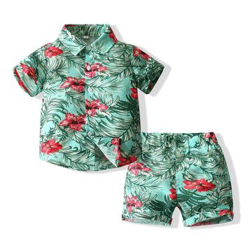 2 Pieces Set Baby Kid Boys Flower Print Shirts And Plant Shorts