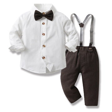 3 Pieces Set Baby Kid Boys Dressy Solid Color Checked Vests Waistcoats And Bow Shirts And Suits Jumpsuits