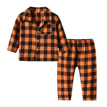 2 Pieces Set Baby Kid Unisex Checked Tops And Pants