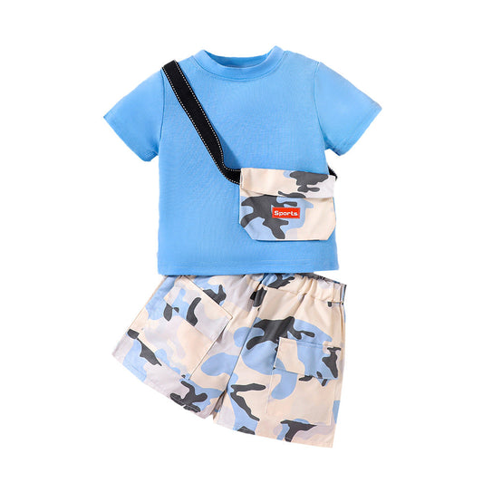 2 Pieces Set Kid Boys Camo T-Shirts And Shorts