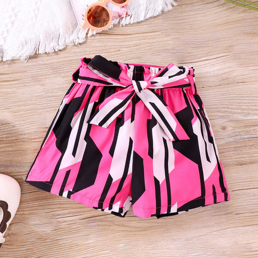 Baby Kid Girls Ribbon Print Shorts