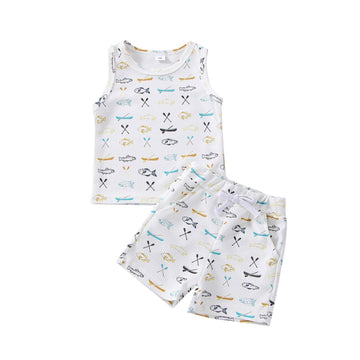 2 Pieces Set Baby Kid Boys Animals Print Tank Tops And Shorts