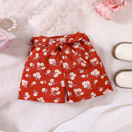 Baby Kid Girls Flower Ribbon Print Shorts