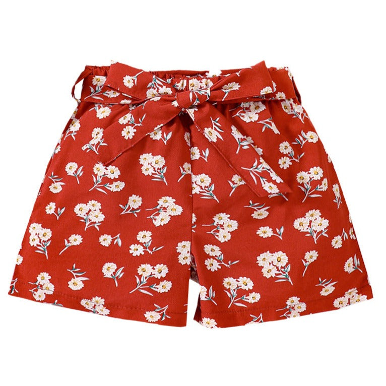 Baby Kid Girls Flower Ribbon Print Shorts