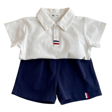 2 Pieces Set Baby Kid Boys Solid Color Polo Shirts And Shorts