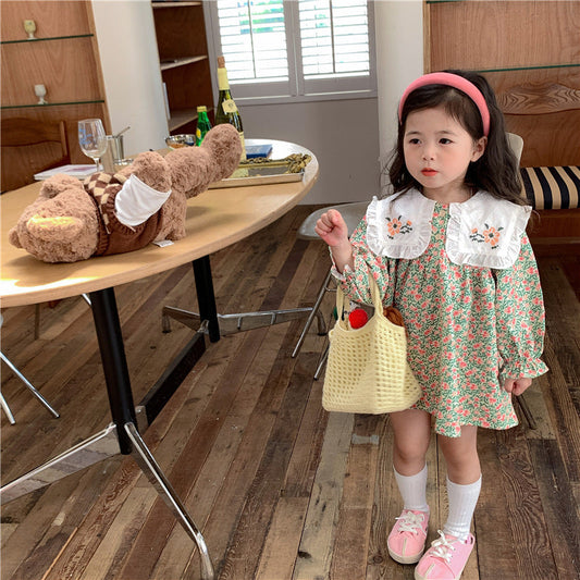 Baby Kid Girls Flower Embroidered Print Dresses