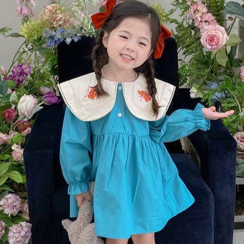 Baby Kid Girls Color-blocking Flower Embroidered Dresses