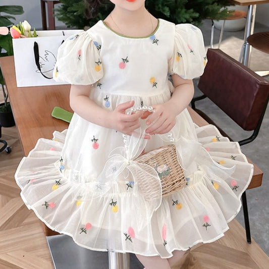 Baby Kid Girls Bow Embroidered Dresses