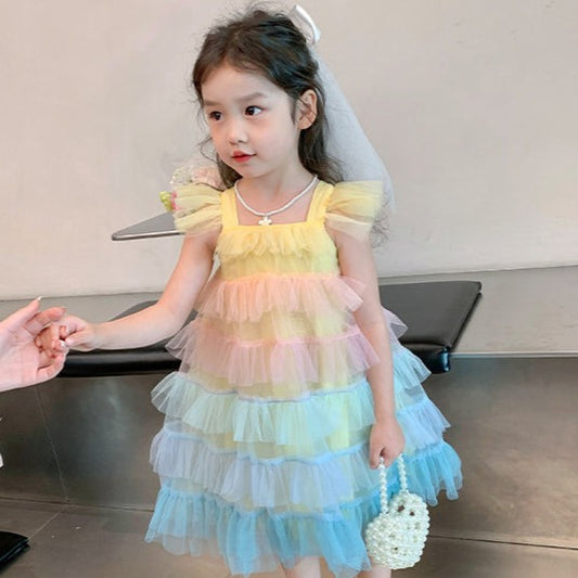 Baby Kid Girls Color-blocking Birthday Dresses Princess Dresses