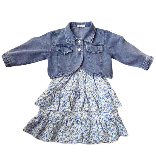 Baby Kid Girls Solid Color Jackets Outwears And Flower Print Dresses