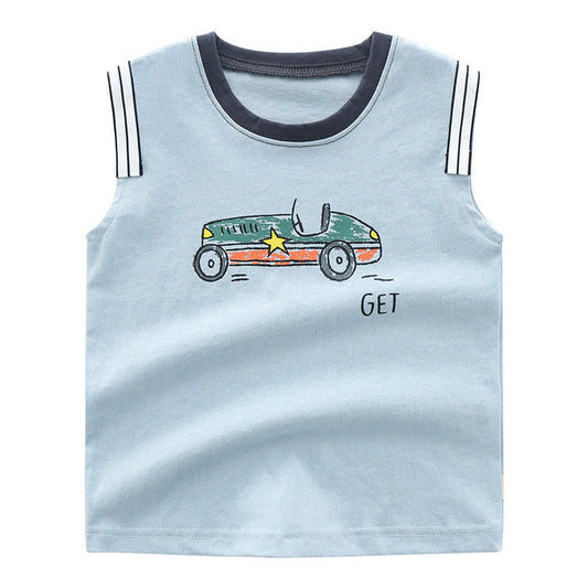 Cute Baby Kid Boys Car Print Tank Tops