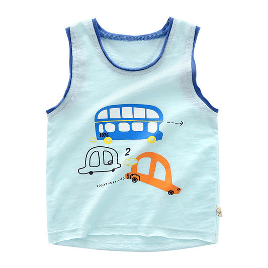 Cute Kid Boys Car Cartoon Print Tank Tops