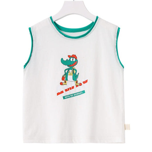 Cute Baby Kid Boys Letters Dinosaur Print Tank Tops