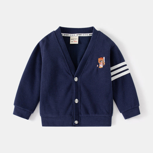 Baby Kid Boys Striped Cartoon Embroidered Jackets Outwears