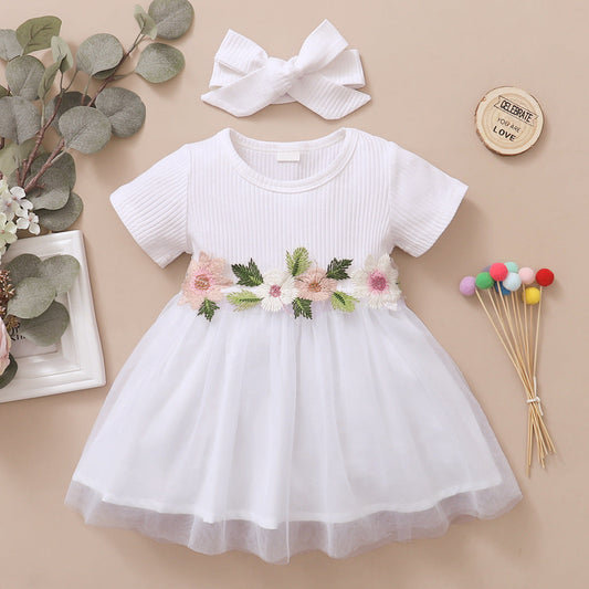 Baby Kid Girls Solid Color Embroidered Dresses