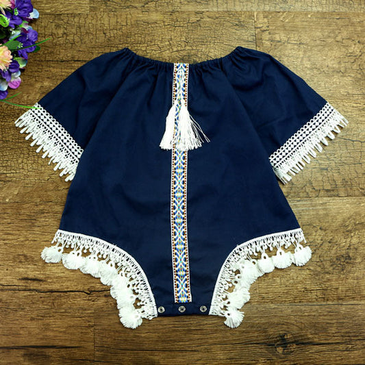 Baby Kid Girls Solid Color Lace Rompers