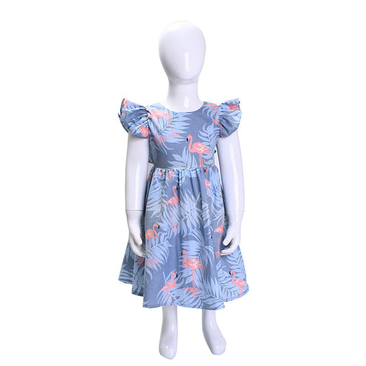 Baby Kid Girls Flamingo Cartoon Print Dresses