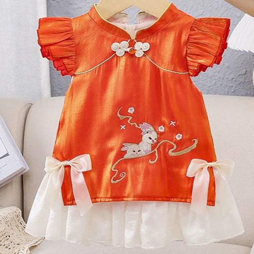 Baby Kid Girls Cartoon Bow Embroidered Dresses