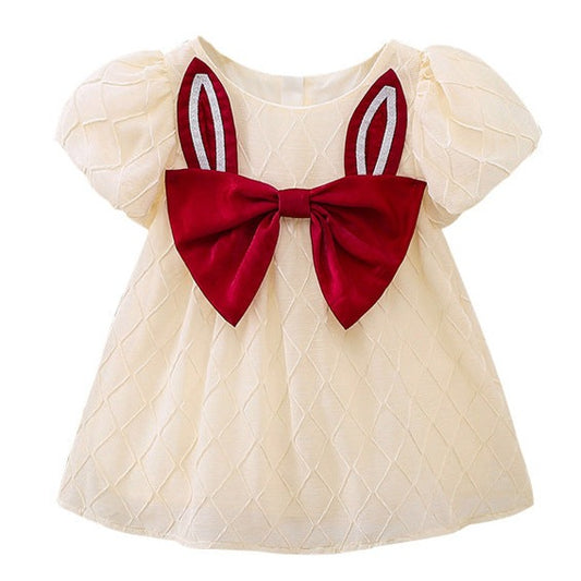 Baby Kid Girls Color-blocking Rabbit Cartoon Bow Dresses