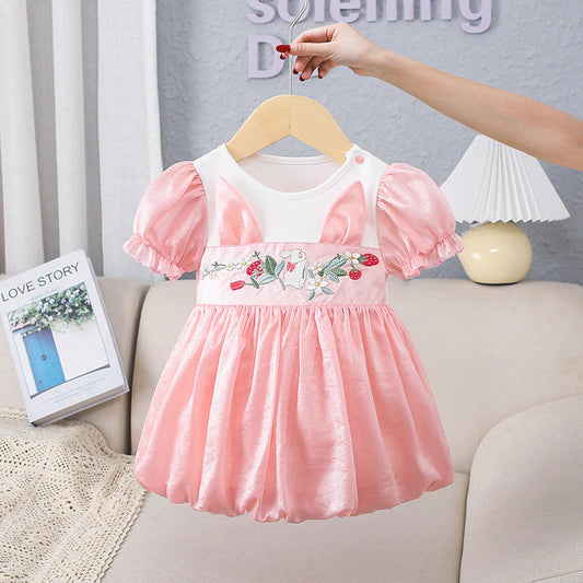 Baby Kid Girls Rabbit Embroidered Dresses