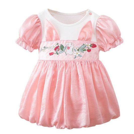 Baby Kid Girls Rabbit Embroidered Dresses