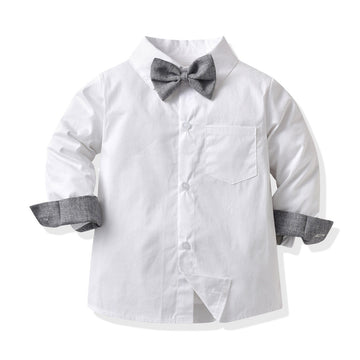 Baby Kid Boys Solid Color Bow Birthday Party Shirts