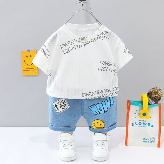 2 Pieces Set Baby Kid Boys Letters T-Shirts And Print Bow Shorts