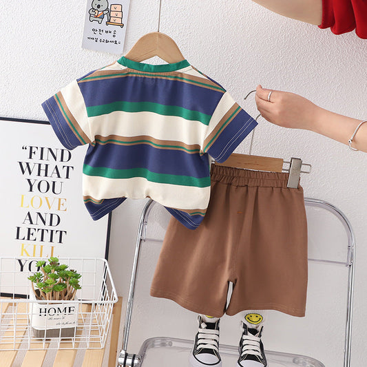 2 Pieces Set Baby Kid Boys Striped T-Shirts And Expression Shorts