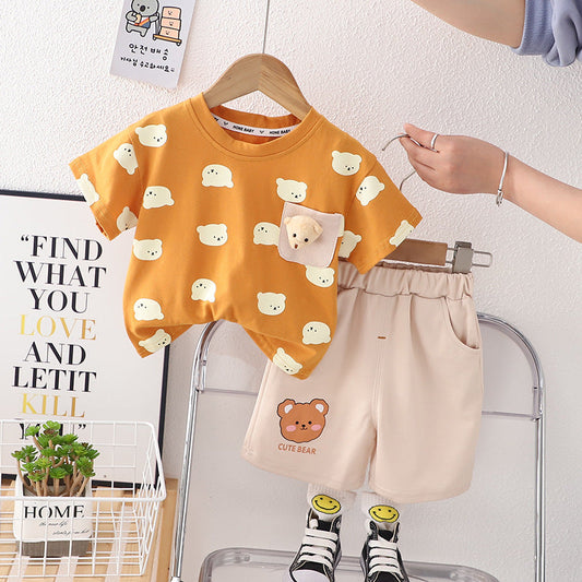 2 Pieces Set Baby Kid Boys Cartoon Print T-Shirts And Shorts