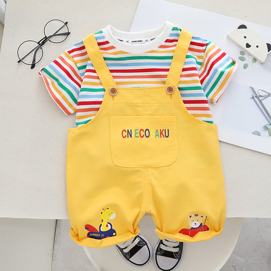 2 Pieces Set Baby Kid Boys Striped T-Shirts And Cartoon Rompers