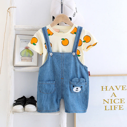 2 Pieces Set Baby Kid Boys Cartoon Print T-Shirts And Jumpsuits